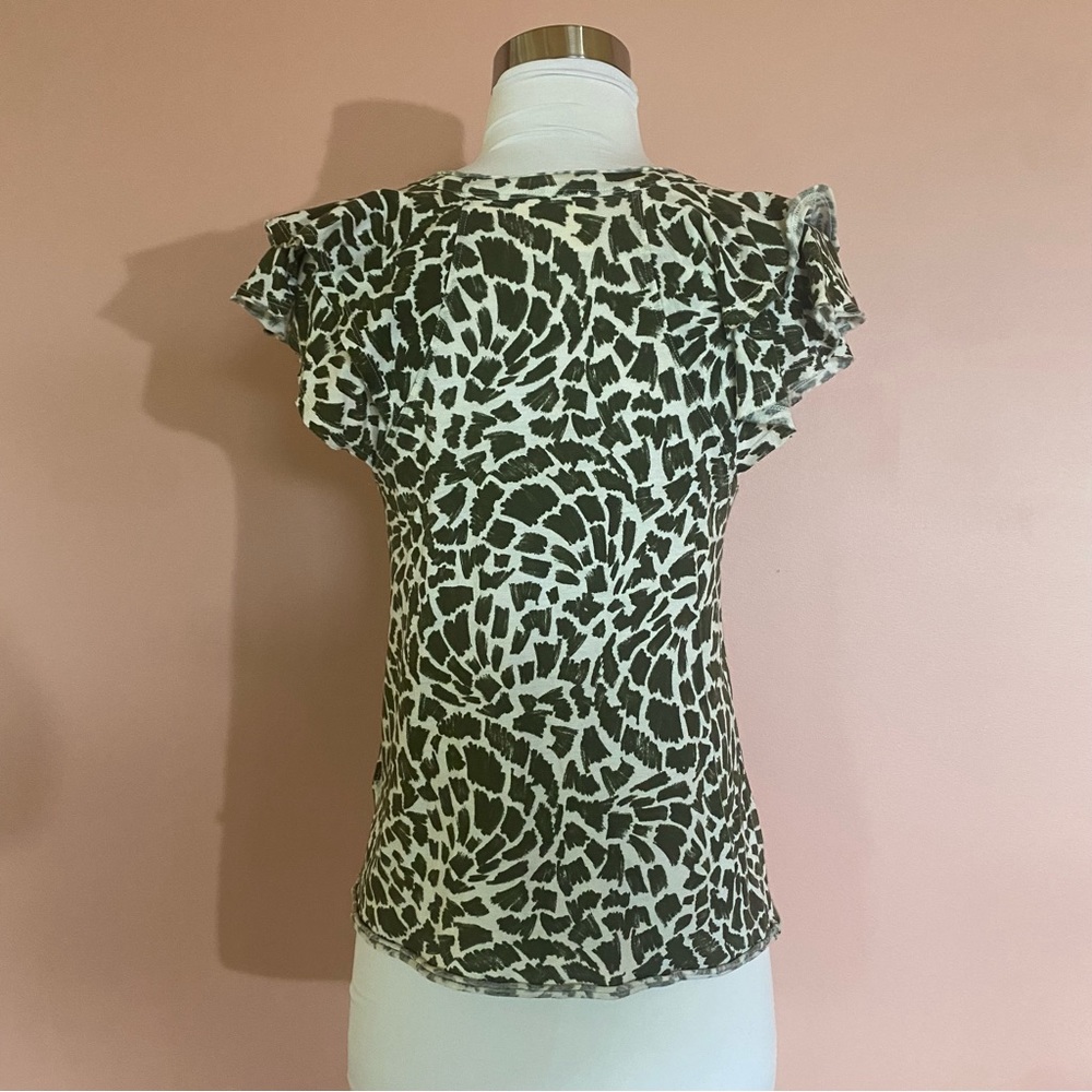 Maeve Catie Ruffle-Sleeved Tee XS Green Geometric Animal Print Anthropologie - Picture 4 of 7